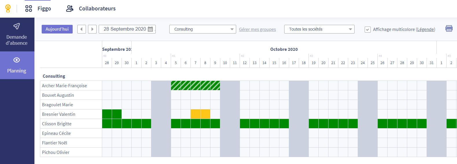 Planning des absences du service 